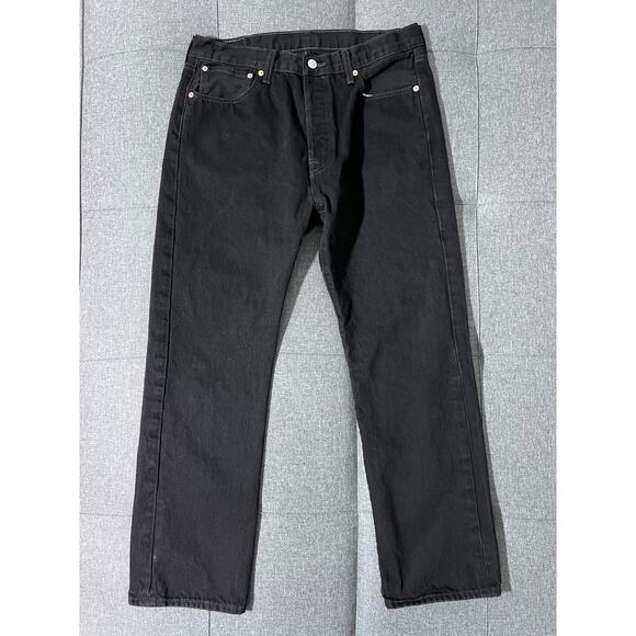 Levi 501 Jean Men 34x30 Black Denim Straight Leg Button Fly (30x29 see photos) - Picture 3 of 7